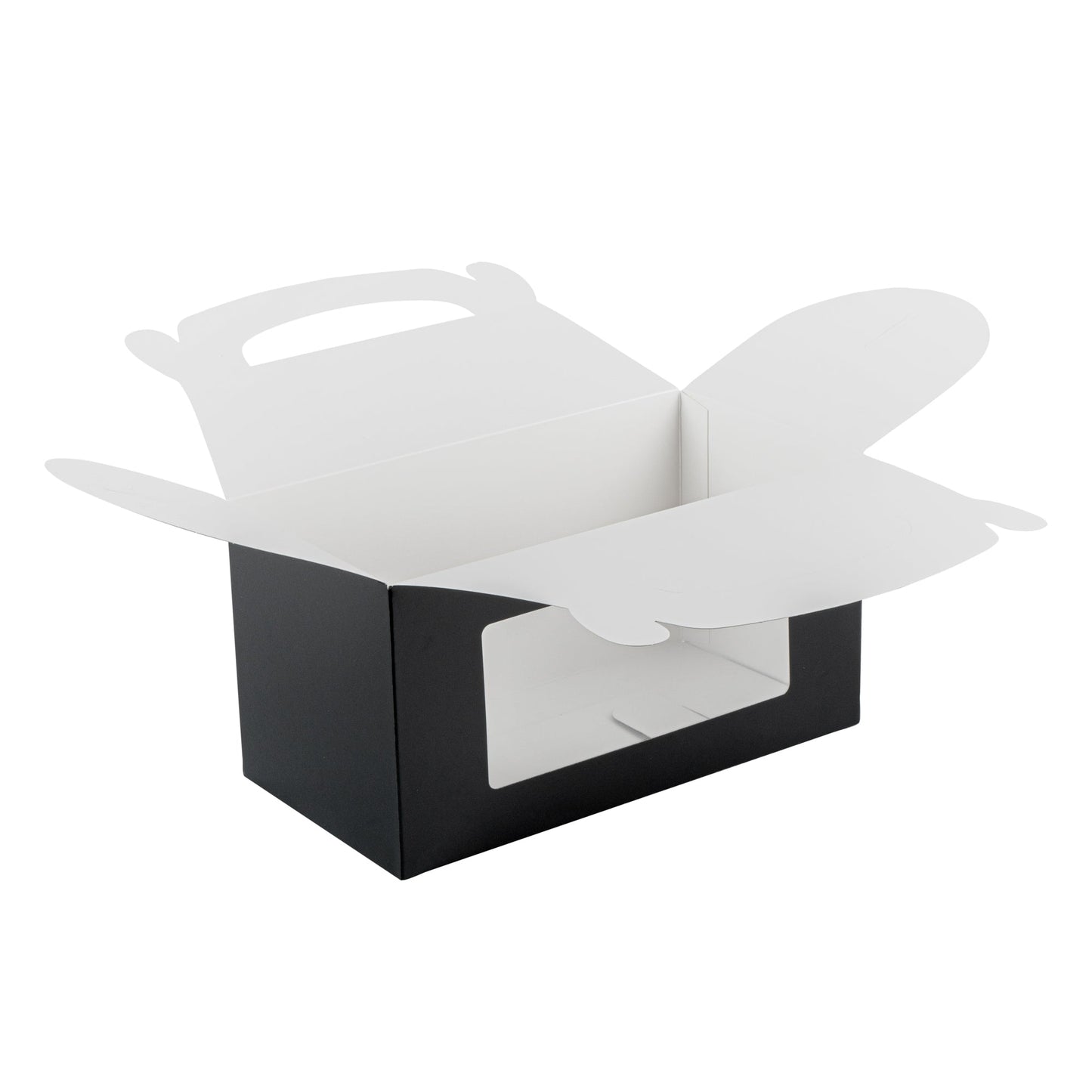 Bio Tek Black Paper Gable Box / Take Out Container - Greaseproof, with Window - 9 1/2" x 5" x 5" - 25 count box