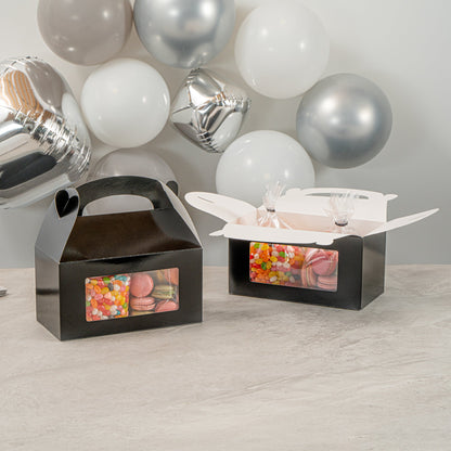 Bio Tek Black Paper Gable Box / Take Out Container - Greaseproof, with Window - 9 1/2" x 5" x 5" - 25 count box
