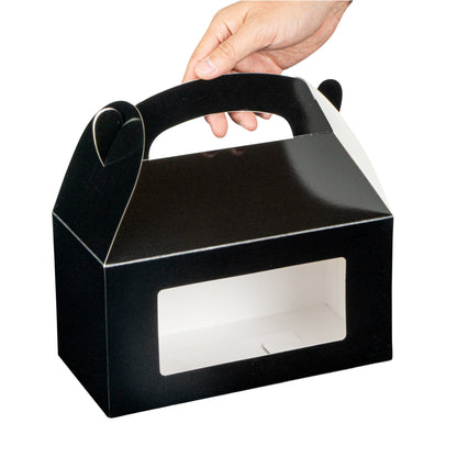 Bio Tek Black Paper Gable Box / Take Out Container - Greaseproof, with Window - 9 1/2" x 5" x 5" - 100 count box
