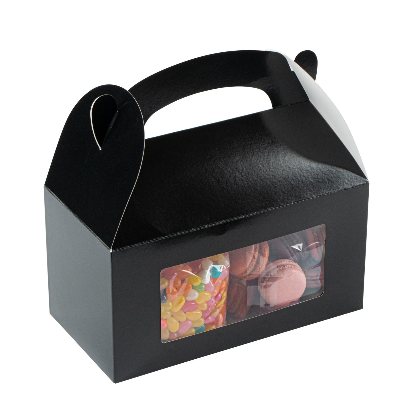 Bio Tek Black Paper Gable Box / Take Out Container - Greaseproof, with Window - 9 1/2" x 5" x 5" - 100 count box