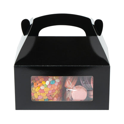 Bio Tek Black Paper Gable Box / Take Out Container - Greaseproof, with Window - 9 1/2" x 5" x 5" - 100 count box