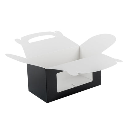 Bio Tek Black Paper Gable Box / Take Out Container - Greaseproof, with Window - 9 1/2" x 5" x 5" - 100 count box