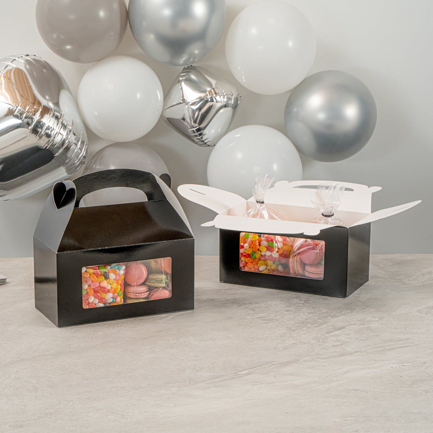 Bio Tek Black Paper Gable Box / Take Out Container - Greaseproof, with Window - 9 1/2" x 5" x 5" - 100 count box