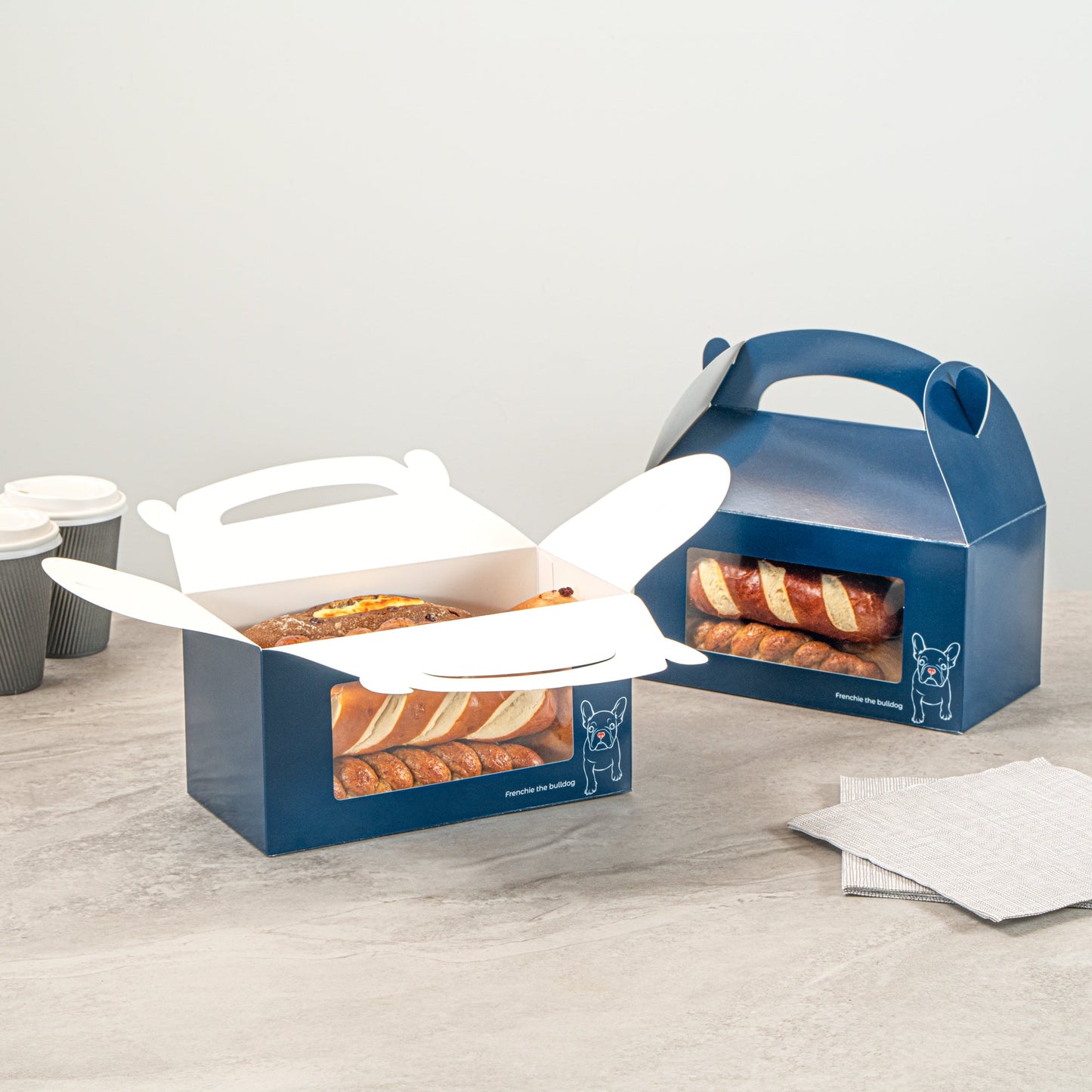 Bio Tek Frenchie Paper Gable Box / Take Out Container - with Window - 9 1/2" x 5" x 5" - 100 count box