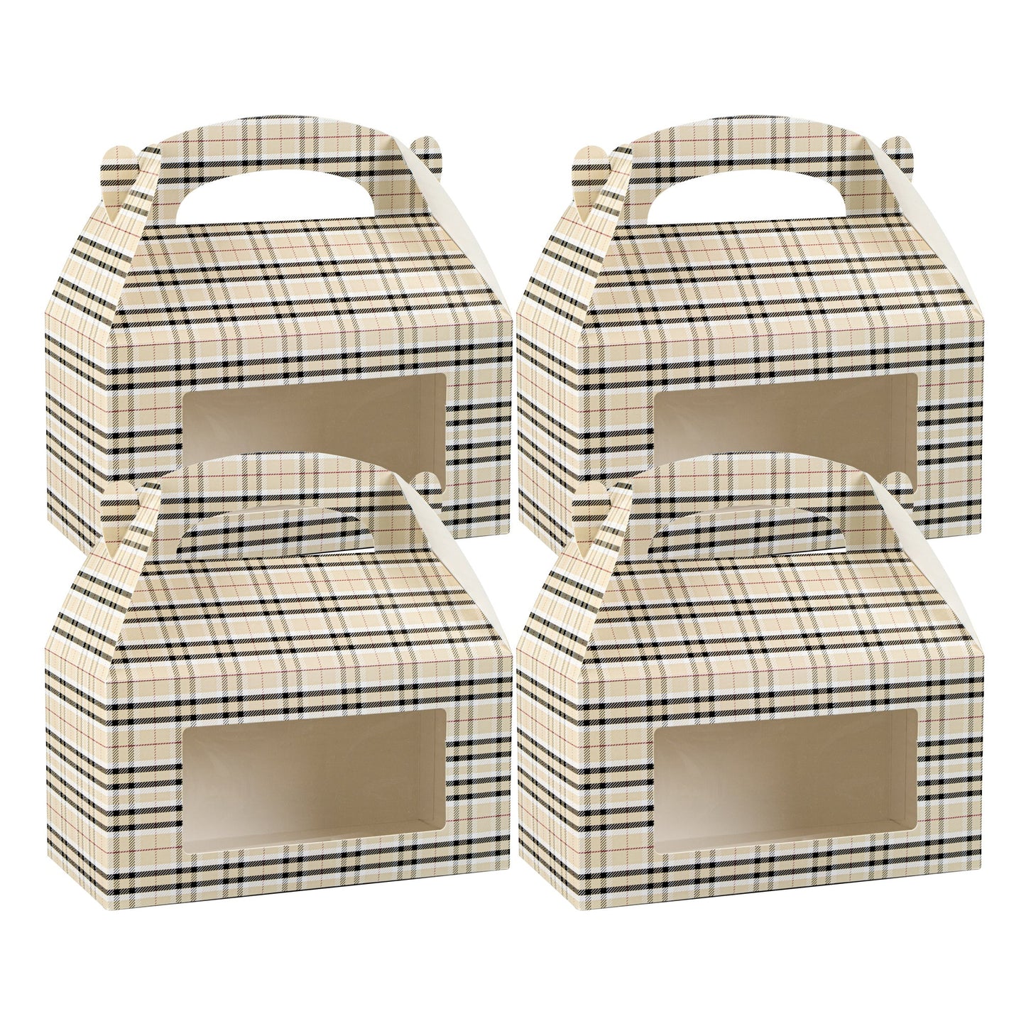 Bio Tek Plaid Paper Gable Box / Take Out Container - with Window - 9 1/2" x 5" x 5" - 100 count box