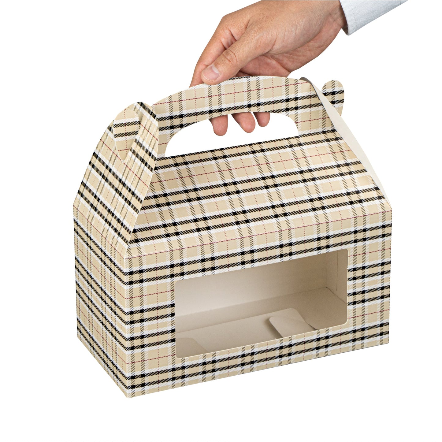 Bio Tek Plaid Paper Gable Box / Take Out Container - with Window - 9 1/2" x 5" x 5" - 25 count box