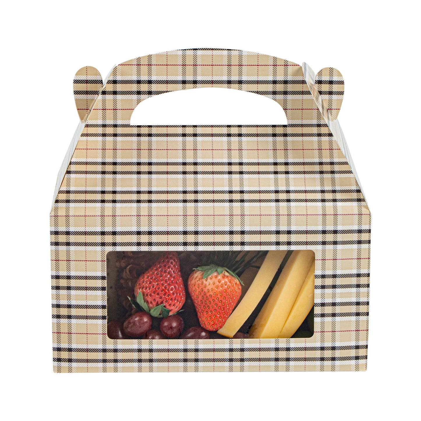Bio Tek Plaid Paper Gable Box / Take Out Container - with Window - 9 1/2" x 5" x 5" - 25 count box