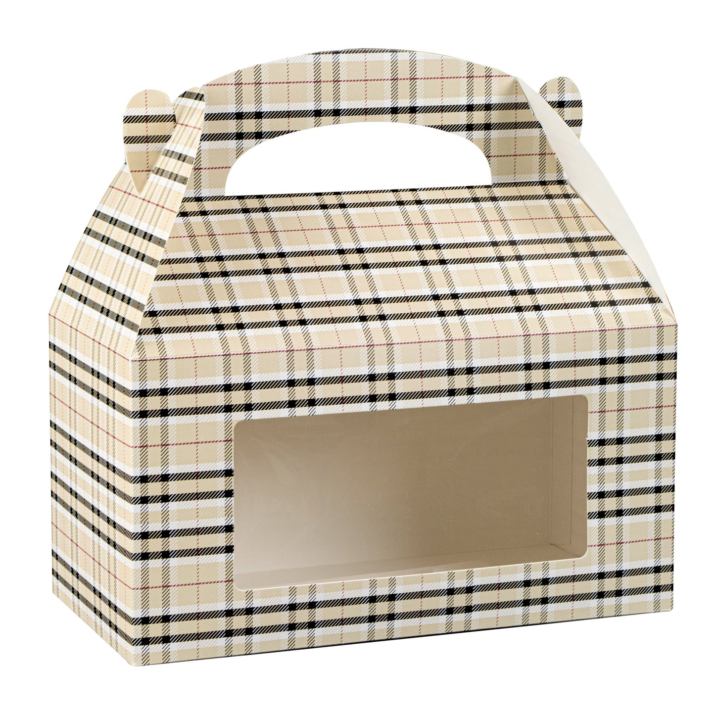 Bio Tek Plaid Paper Gable Box / Take Out Container - with Window - 9 1/2" x 5" x 5" - 25 count box