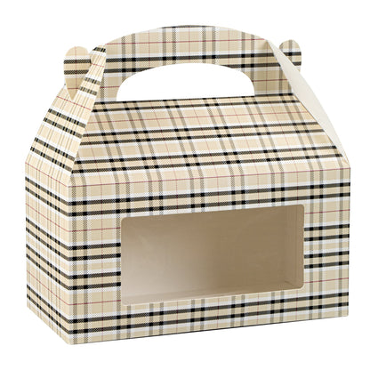 Bio Tek Plaid Paper Gable Box / Take Out Container - with Window - 9 1/2" x 5" x 5" - 25 count box