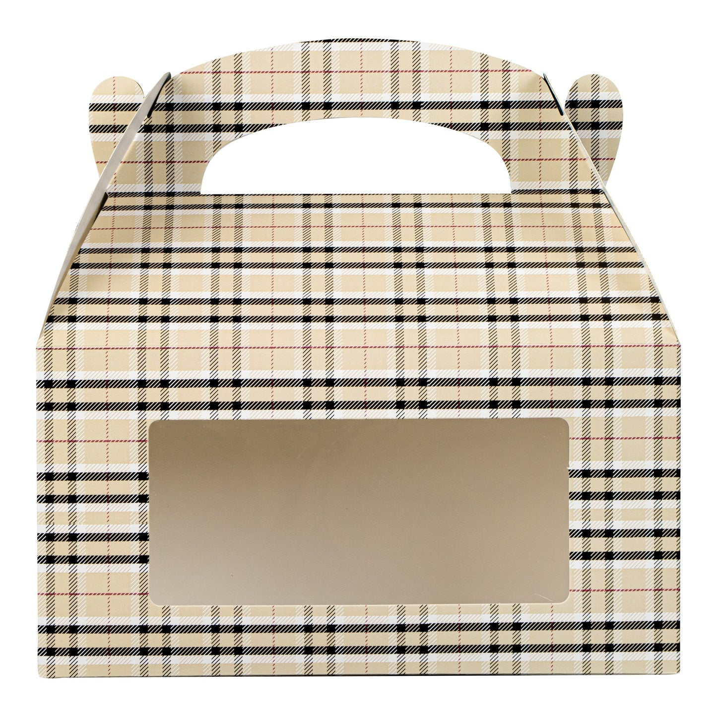 Bio Tek Plaid Paper Gable Box / Take Out Container - with Window - 9 1/2" x 5" x 5" - 25 count box