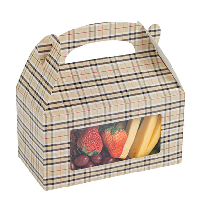 Bio Tek Plaid Paper Gable Box / Take Out Container - with Window - 9 1/2" x 5" x 5" - 100 count box