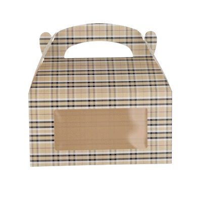 Bio Tek Plaid Paper Gable Box / Take Out Container - with Window - 9 1/2" x 5" x 5" - 100 count box