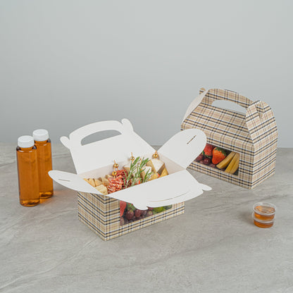 Bio Tek Plaid Paper Gable Box / Take Out Container - with Window - 9 1/2" x 5" x 5" - 100 count box