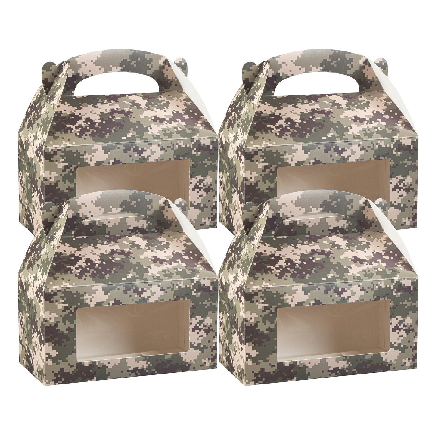 Bio Tek Camouflage Paper Gable Box / Take Out Container - with Window - 9 1/2" x 5" x 5" - 25 count box