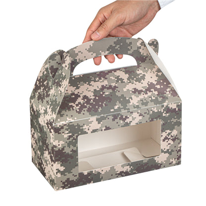 Bio Tek Camouflage Paper Gable Box / Take Out Container - with Window - 9 1/2" x 5" x 5" - 25 count box