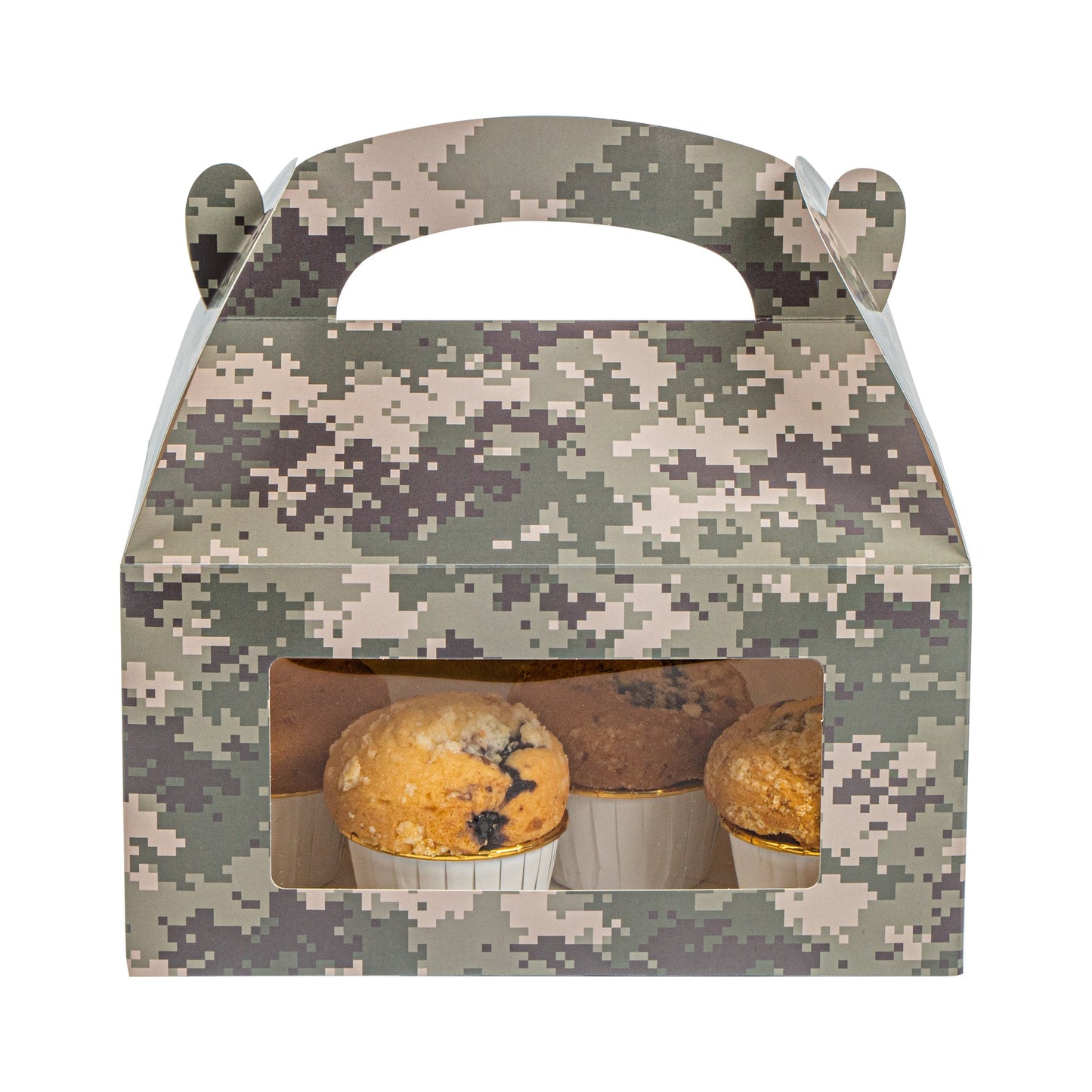 Bio Tek Camouflage Paper Gable Box / Take Out Container - with Window - 9 1/2" x 5" x 5" - 25 count box