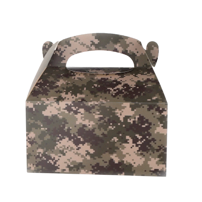 Bio Tek Camouflage Paper Gable Box / Take Out Container - with Window - 9 1/2" x 5" x 5" - 25 count box