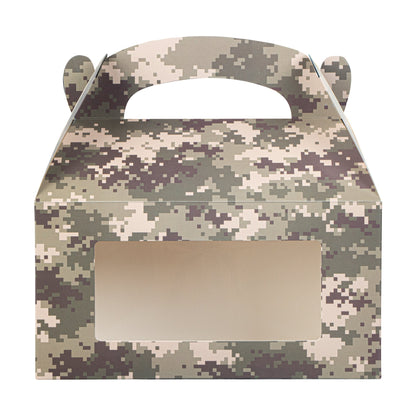 Bio Tek Camouflage Paper Gable Box / Take Out Container - with Window - 9 1/2" x 5" x 5" - 25 count box