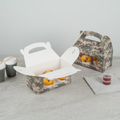 Bio Tek Camouflage Paper Gable Box / Take Out Container - with Window - 9 1/2" x 5" x 5" - 25 count box