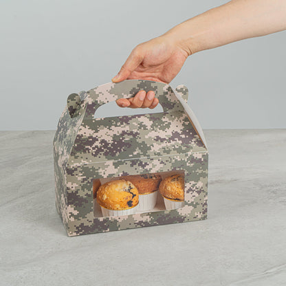Bio Tek Camouflage Paper Gable Box / Take Out Container - with Window - 9 1/2" x 5" x 5" - 25 count box