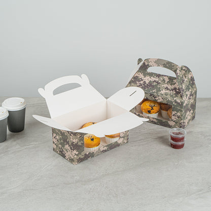 Bio Tek Camouflage Paper Gable Box / Take Out Container - with Window - 9 1/2" x 5" x 5" - 25 count box