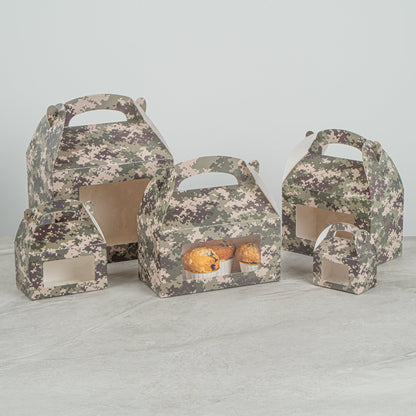 Bio Tek Camouflage Paper Gable Box / Take Out Container - with Window - 9 1/2" x 5" x 5" - 25 count box