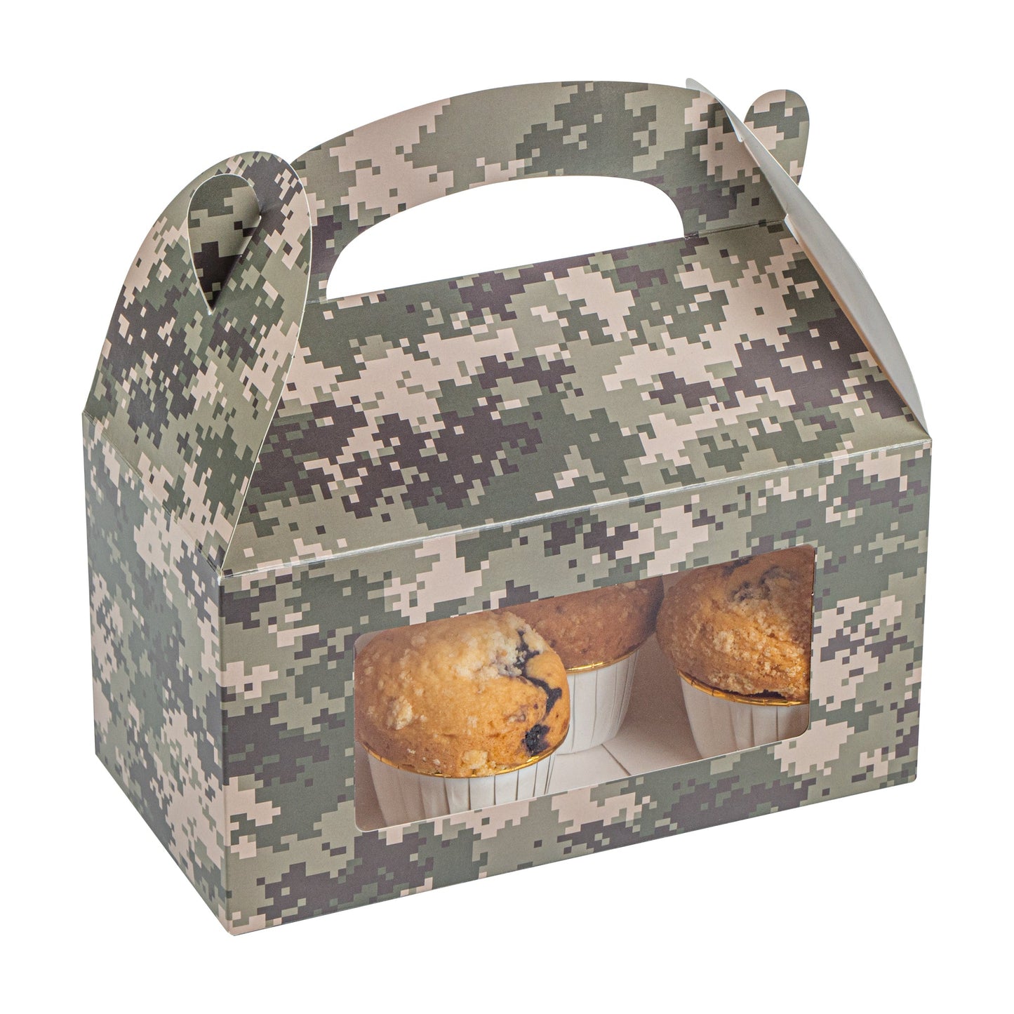 Bio Tek Camouflage Paper Gable Box / Take Out Container - with Window - 9 1/2" x 5" x 5" - 100 count box