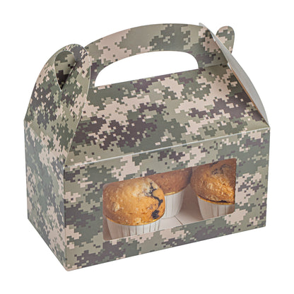 Bio Tek Camouflage Paper Gable Box / Take Out Container - with Window - 9 1/2" x 5" x 5" - 100 count box