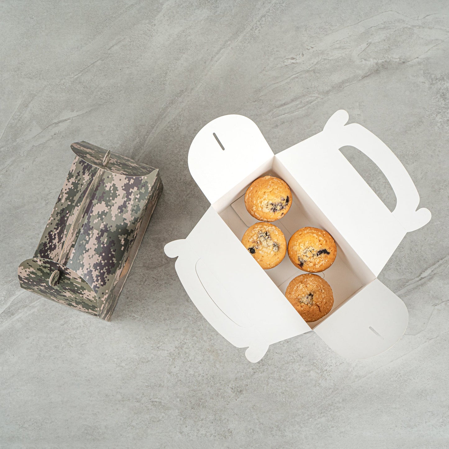 Bio Tek Camouflage Paper Gable Box / Take Out Container - with Window - 9 1/2" x 5" x 5" - 100 count box