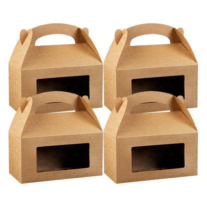 Bio Tek Kraft Paper Gable Box / Take Out Container - Greaseproof, with Window - 9 1/2" x 5" x 5" - 25 count box