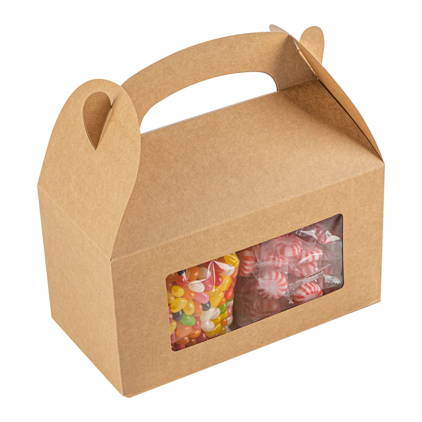 Bio Tek Kraft Paper Gable Box / Take Out Container - Greaseproof, with Window - 9 1/2" x 5" x 5" - 25 count box