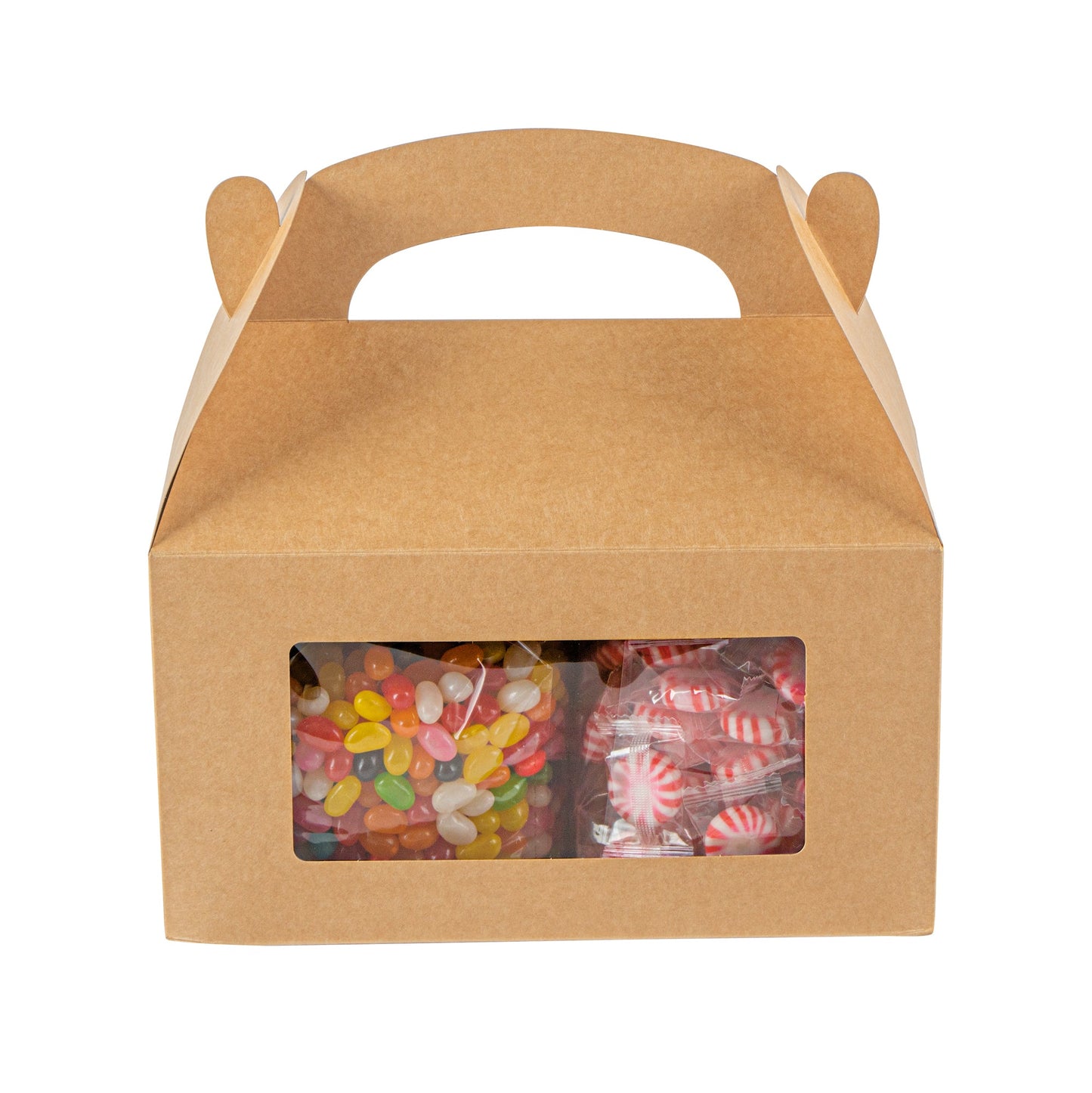 Bio Tek Kraft Paper Gable Box / Take Out Container - Greaseproof, with Window - 9 1/2" x 5" x 5" - 25 count box