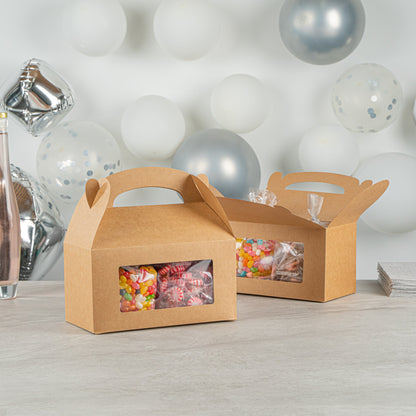 Bio Tek Kraft Paper Gable Box / Take Out Container - Greaseproof, with Window - 9 1/2" x 5" x 5" - 25 count box