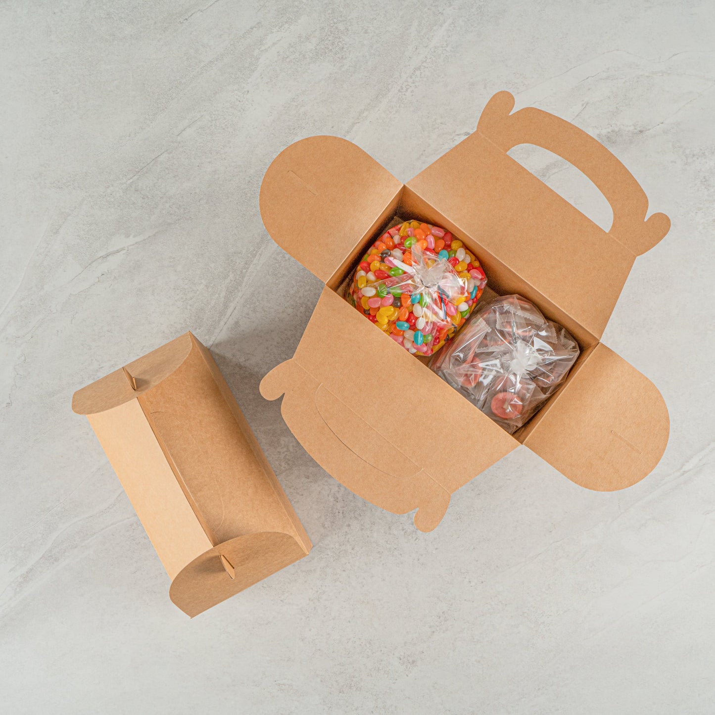 Bio Tek Kraft Paper Gable Box / Take Out Container - Greaseproof, with Window - 9 1/2" x 5" x 5" - 25 count box