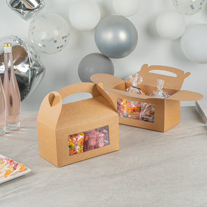 Bio Tek Kraft Paper Gable Box / Take Out Container - Greaseproof, with Window - 9 1/2" x 5" x 5" - 100 count box