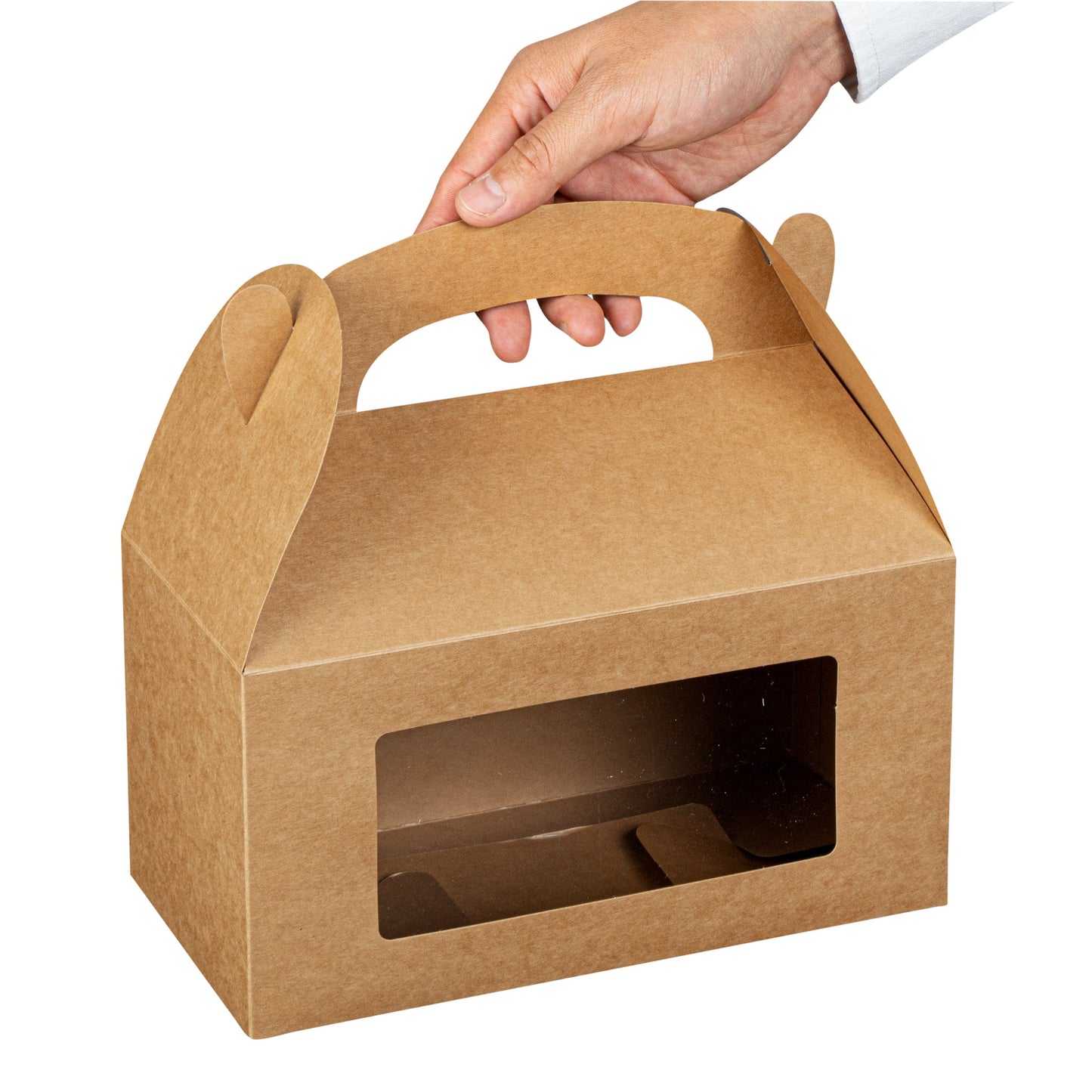 Bio Tek Kraft Paper Gable Box / Take Out Container - Greaseproof, with Window - 9 1/2" x 5" x 5" - 100 count box
