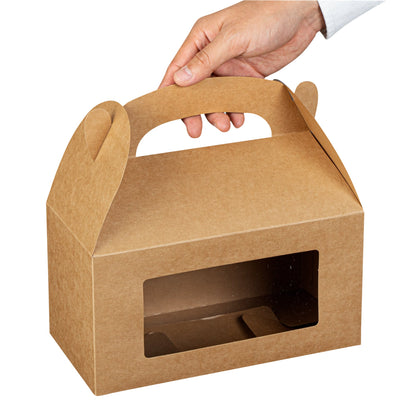 Bio Tek Kraft Paper Gable Box / Take Out Container - Greaseproof, with Window - 9 1/2" x 5" x 5" - 100 count box