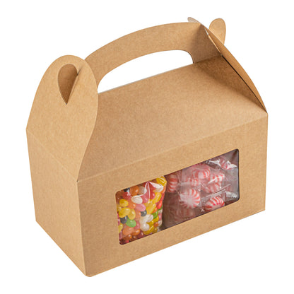 Bio Tek Kraft Paper Gable Box / Take Out Container - Greaseproof, with Window - 9 1/2" x 5" x 5" - 100 count box