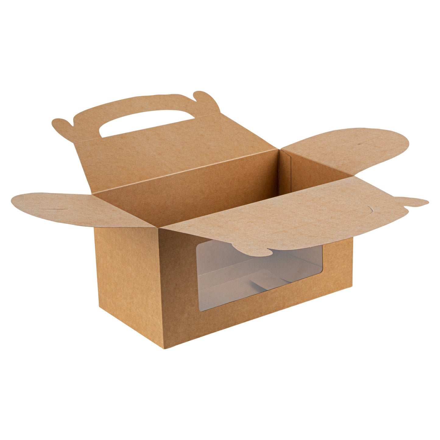 Bio Tek Kraft Paper Gable Box / Take Out Container - Greaseproof, with Window - 9 1/2" x 5" x 5" - 100 count box