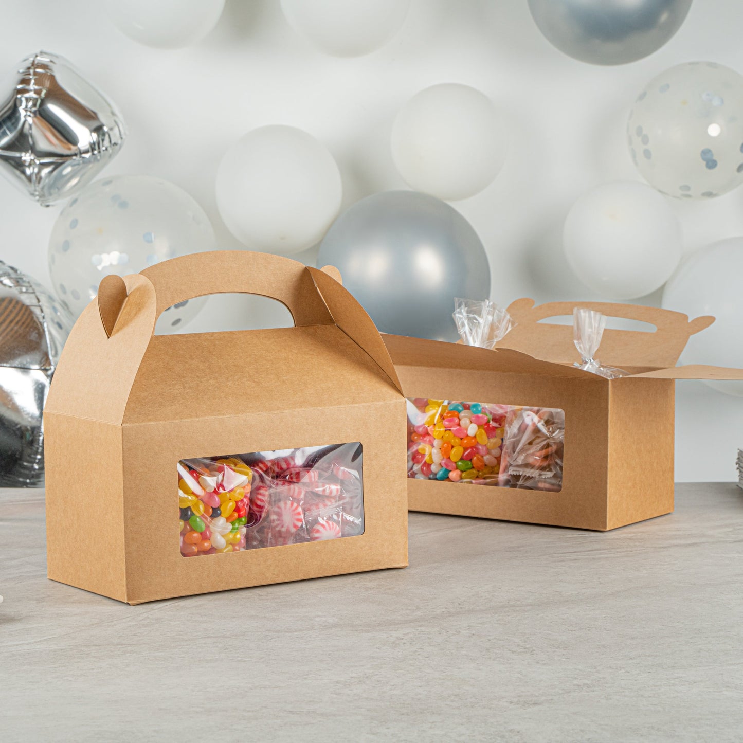 Bio Tek Kraft Paper Gable Box / Take Out Container - Greaseproof, with Window - 9 1/2" x 5" x 5" - 100 count box