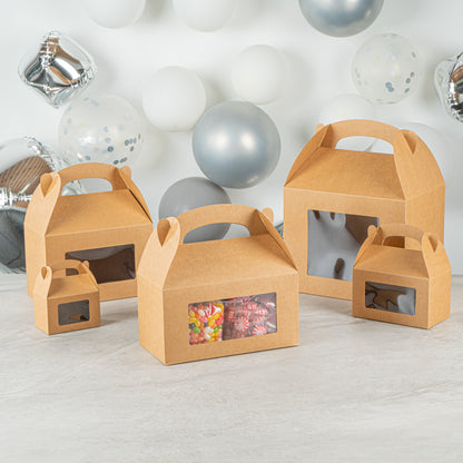 Bio Tek Kraft Paper Gable Box / Take Out Container - Greaseproof, with Window - 9 1/2" x 5" x 5" - 100 count box