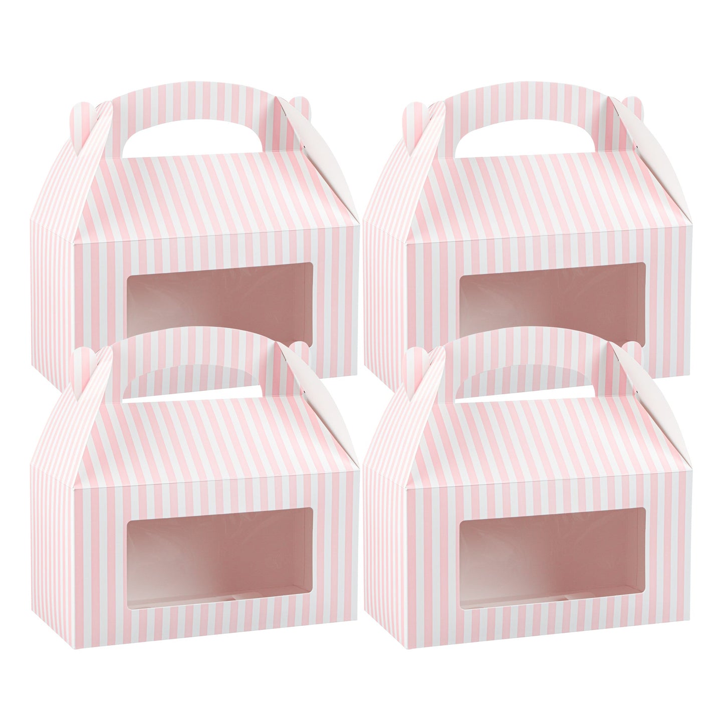 Bio Tek Pink and White Stripe Paper Gable Box / Take Out Container - with Window - 9 1/2" x 5" x 5" - 100 count box