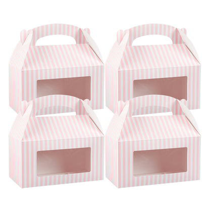 Bio Tek Pink and White Stripe Paper Gable Box / Take Out Container - with Window - 9 1/2" x 5" x 5" - 100 count box