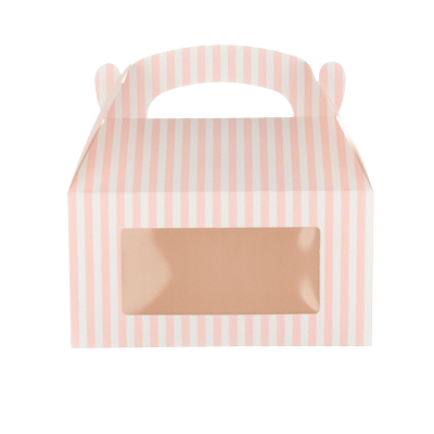 Bio Tek Pink and White Stripe Paper Gable Box / Take Out Container - with Window - 9 1/2" x 5" x 5" - 25 count box