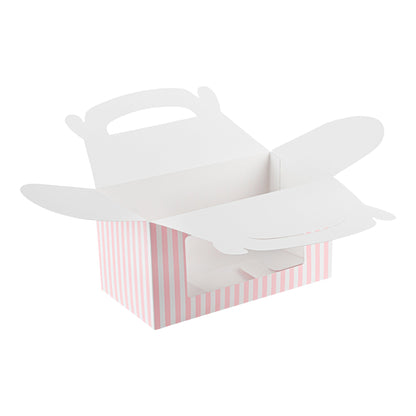 Bio Tek Pink and White Stripe Paper Gable Box / Take Out Container - with Window - 9 1/2" x 5" x 5" - 25 count box