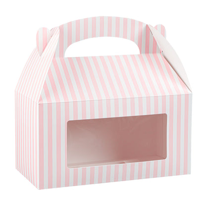 Bio Tek Pink and White Stripe Paper Gable Box / Take Out Container - with Window - 9 1/2" x 5" x 5" - 100 count box