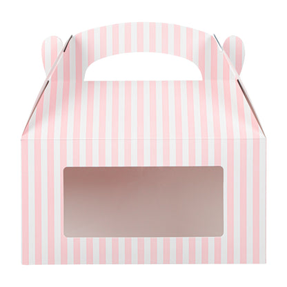 Bio Tek Pink and White Stripe Paper Gable Box / Take Out Container - with Window - 9 1/2" x 5" x 5" - 100 count box