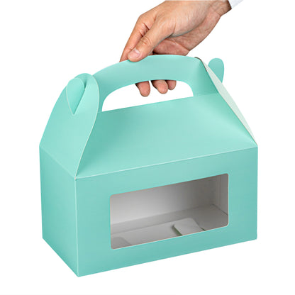 Bio Tek Turquoise Paper Gable Box / Take Out Container - with Window - 9 1/2" x 5" x 5" - 25 count box