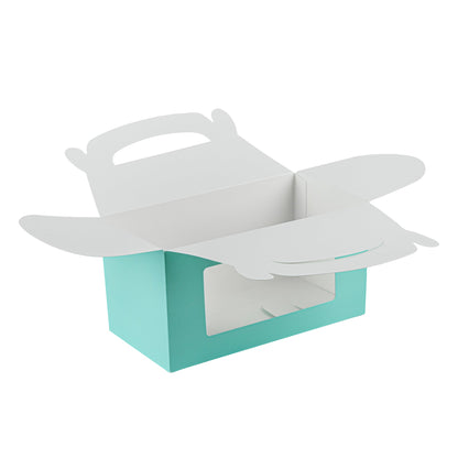 Bio Tek Turquoise Paper Gable Box / Take Out Container - with Window - 9 1/2" x 5" x 5" - 25 count box