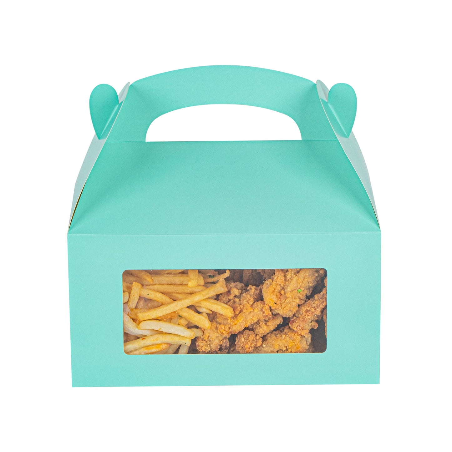 Bio Tek Turquoise Paper Gable Box / Take Out Container - with Window - 9 1/2" x 5" x 5" - 100 count box